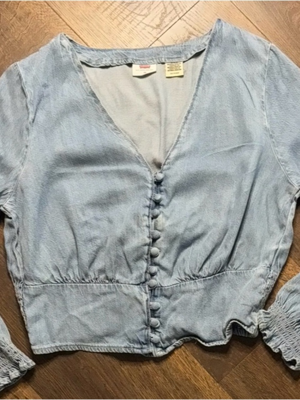 Levi's Light Blue Button-Down V-Neck Blouse